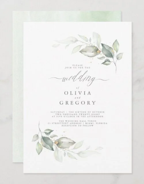 Modern Elegant Greenery Minimalist Wedding Invitation