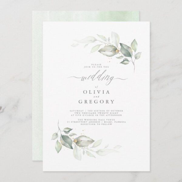 Modern Elegant Greenery Minimalist Wedding Invitation