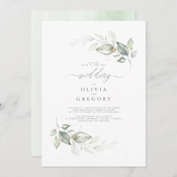 Modern Elegant Greenery Minimalist Wedding Invitation