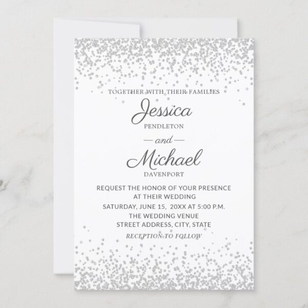 Modern Elegant White Silver Glitter Wedding Invitation