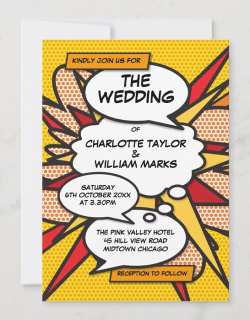 Modern Fun Comic Book Pop Art Wedding Invitation