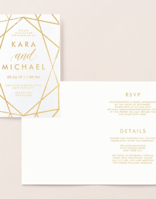 Modern Geometric Wedding Gold Foil Invitation