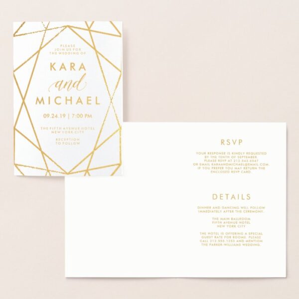 Modern Geometric Wedding Gold Foil Invitation