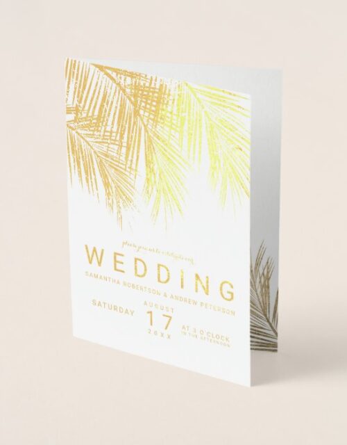 Modern gold foil palm tree elegant wedding foil card