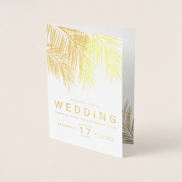 Modern gold foil palm tree elegant wedding foil card