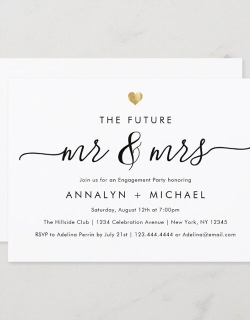 Modern Gold Future Mr and Mrs Engagement Party Invitation