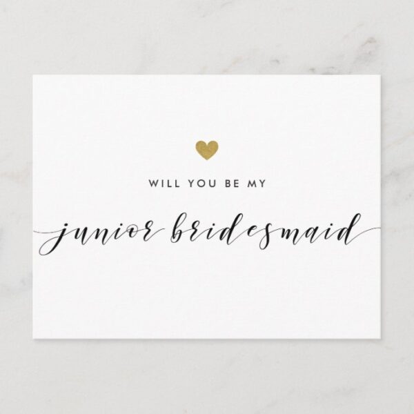 Modern Gold Hearts Be My Junior Bridesmaid Invitation Postcard