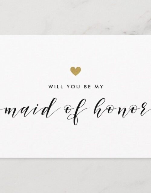 Modern Gold Hearts Be My Maid of Honor Invitation Postcard