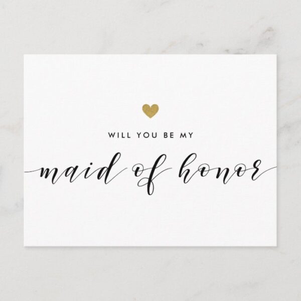 Modern Gold Hearts Be My Maid of Honor Invitation Postcard