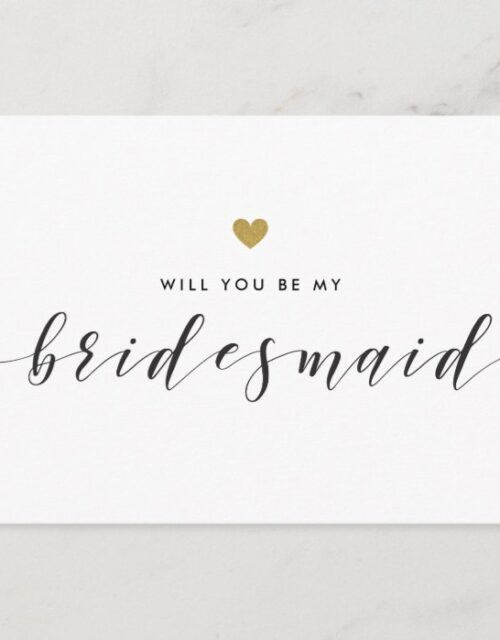 Modern Gold Hearts Will You Be My Bridesmaid Invitation Postcard