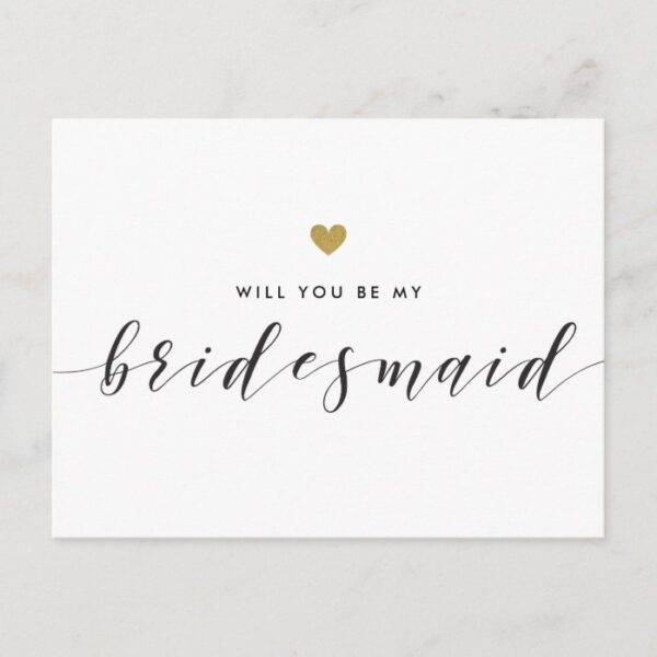 Modern Gold Hearts Will You Be My Bridesmaid Invitation Postcard