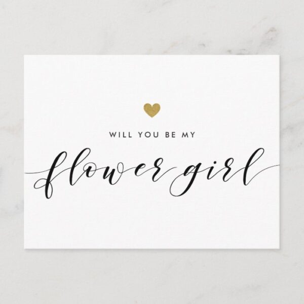 Modern Gold Hearts Will You Be My Flower Girl Invitation Postcard