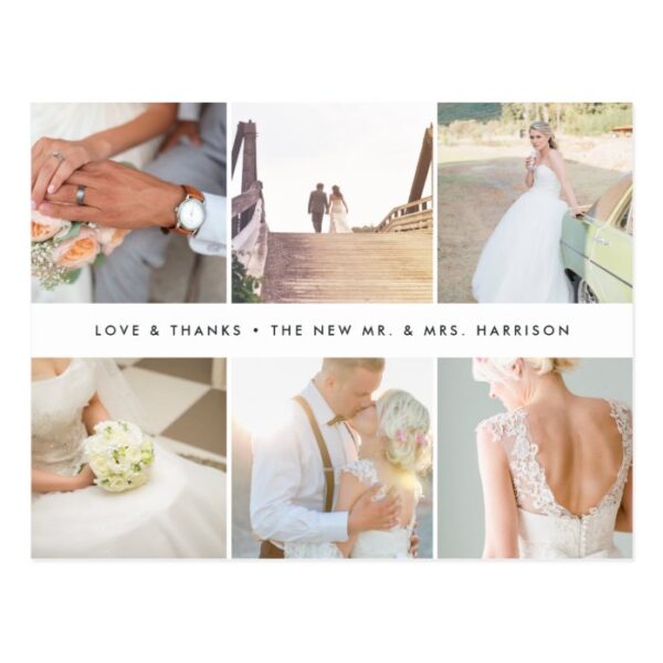 Modern Gratitude | Wedding Photo Collage Thank You Postcard