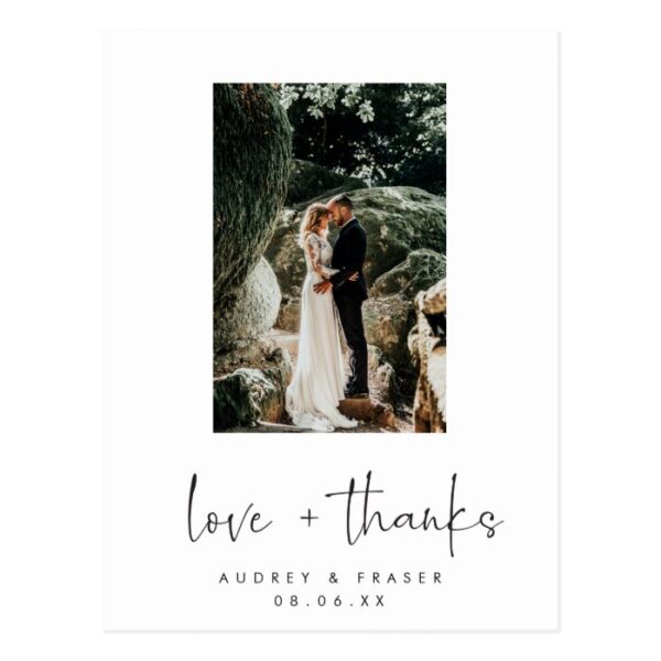 Modern Love and Thanks Wedding Photo Thank You Postcard