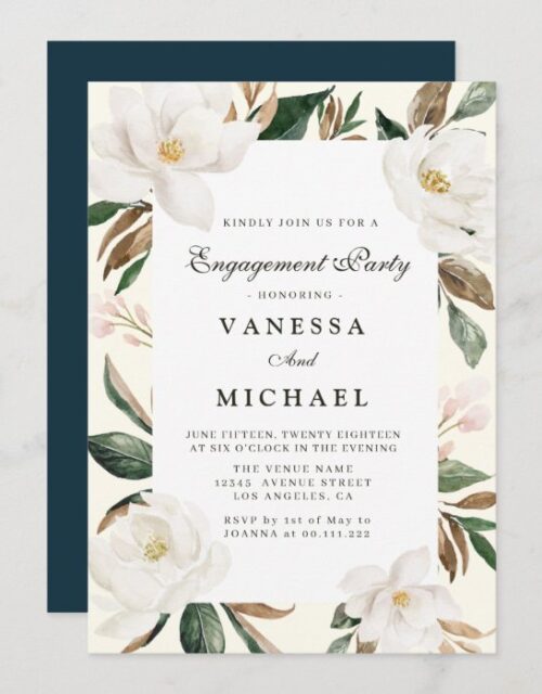 modern magnolia engagement party invitation
