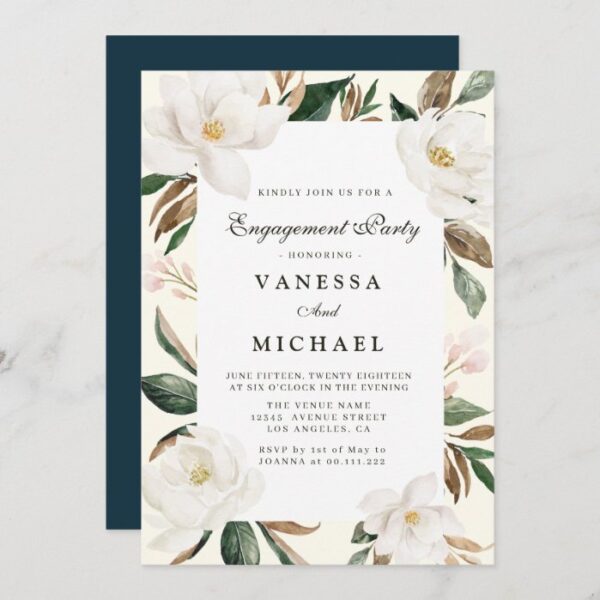 modern magnolia engagement party invitation