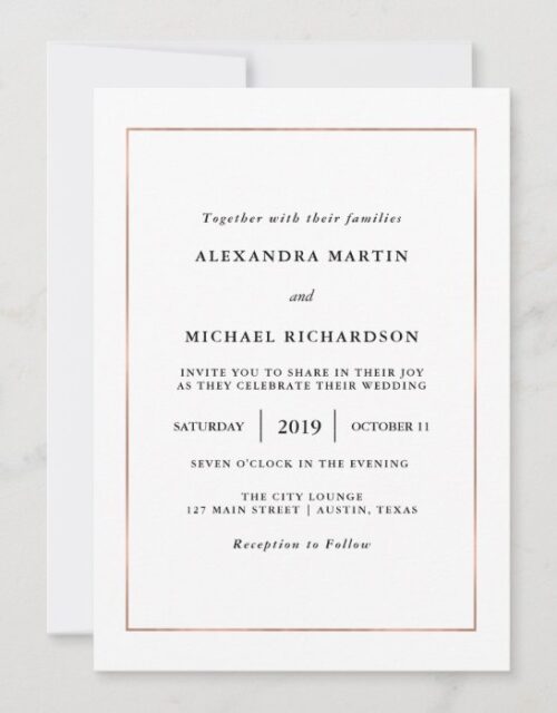 Modern Minimal | Faux Rose Gold Border Wedding Invitation