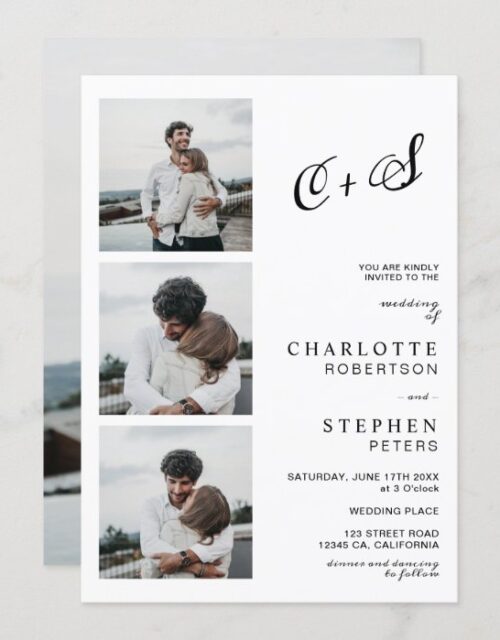 Modern minimalist casual initials photo wedding invitation