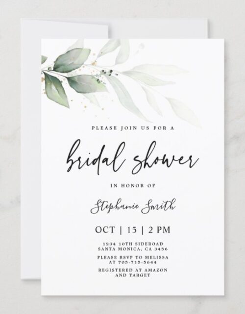 Modern minimalist Greenery Bridal Shower Invitation