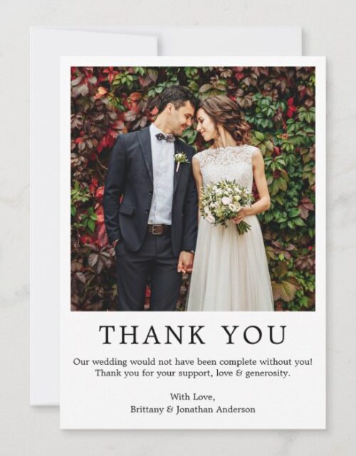 Modern Minimalist Simple Wedding Photo Thank You Card