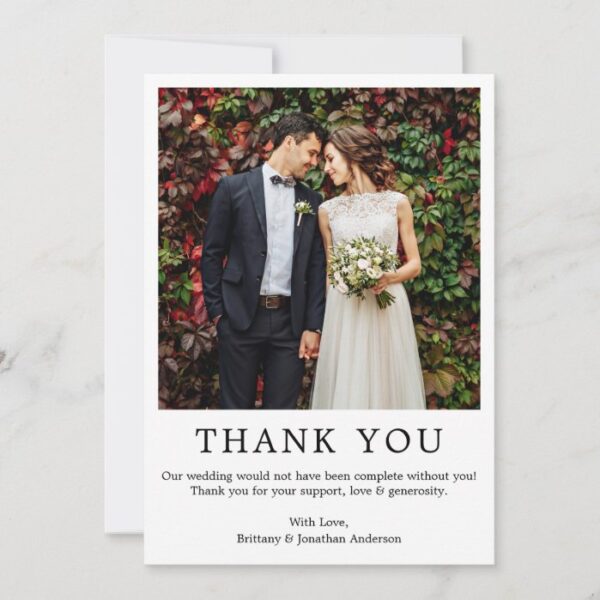 Modern Minimalist Simple Wedding Photo Thank You Card