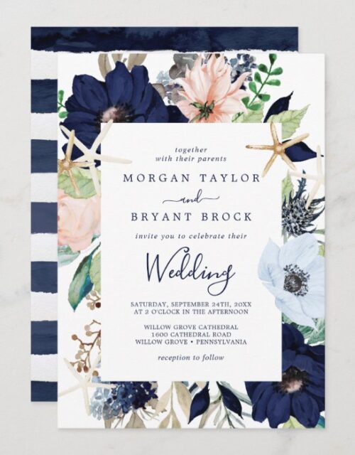 Modern Nautical | Floral Wedding Invitation