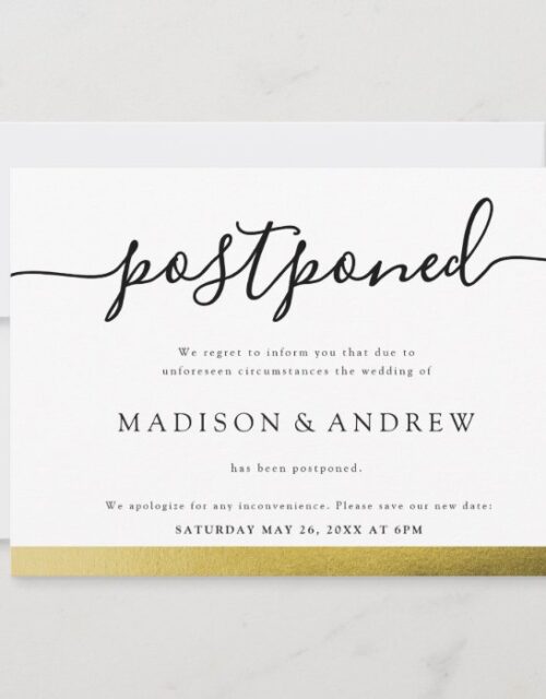 Modern Postponed Wedding gold foil Announcementard Save The Date