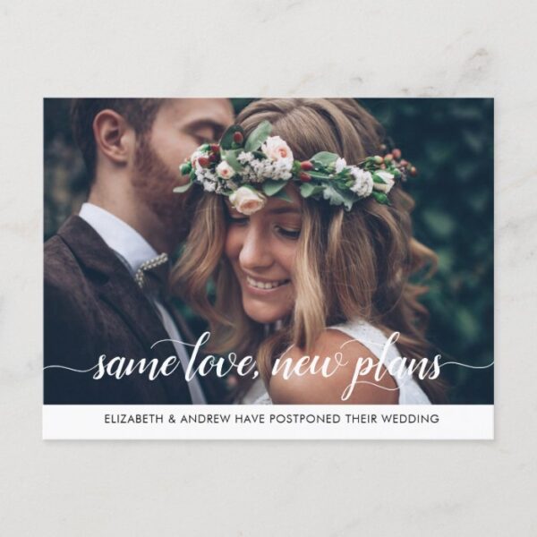 Modern Same Love New Plans Change of Date Photo Announcement Postcard