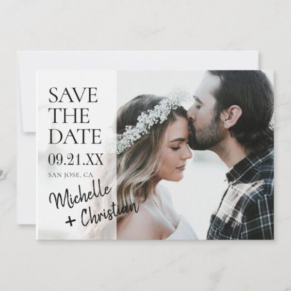 Modern Script Photo Wedding Save the Date Invite