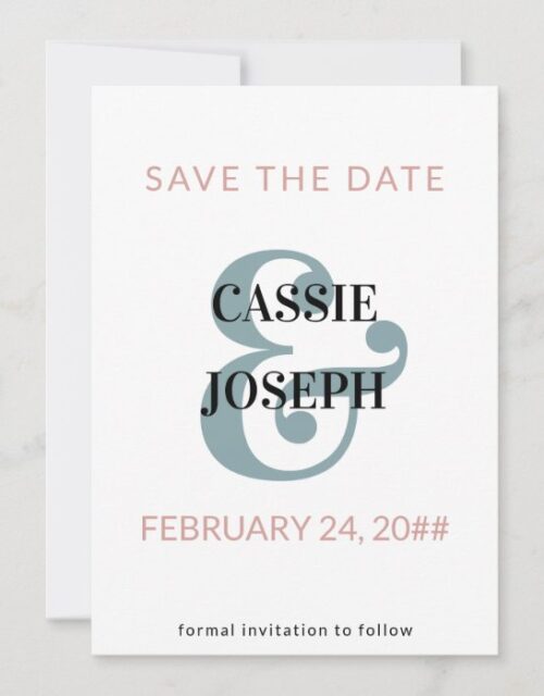 Modern Typography Dusty Blue and Pink Wedding Save The Date