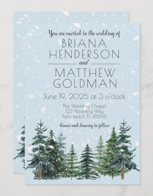 Modern Winter Pine Trees Wedding Invitation
