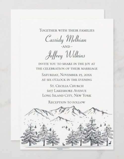 Mountain Forest Wedding Black White Country Rustic Invitation