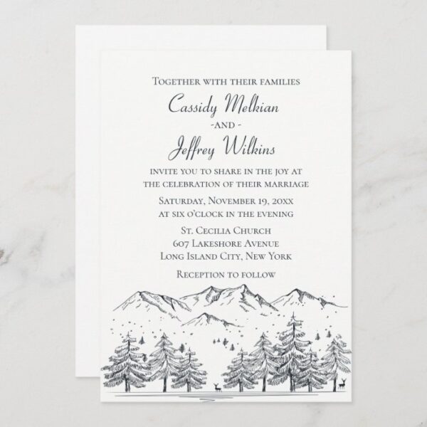 Mountain Forest Wedding Black White Country Rustic Invitation