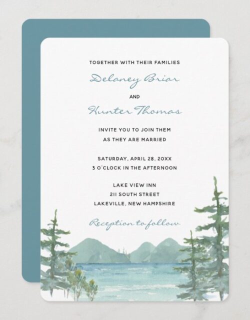 Mountain Lake Theme Watercolor Wedding Invitation