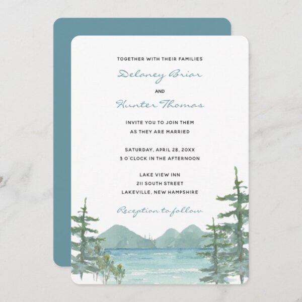 Mountain Lake Theme Watercolor Wedding Invitation