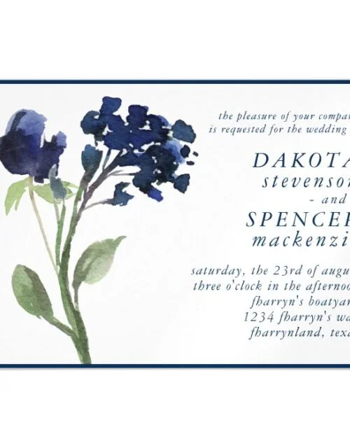 Navy Bohemian Wildflower | Dark Blue Simple Floral Magnetic Invitation