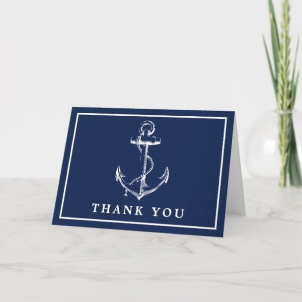 Navy Nautical Anchor Simple Photo Thank You Card