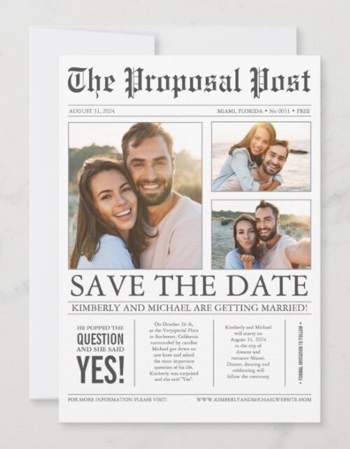 Newspaper Style Fun 3 Photos Save the Date