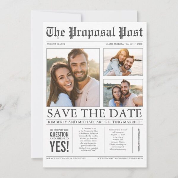 Newspaper Style Fun 3 Photos Save the Date