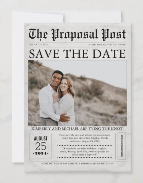 Newspaper Style Fun Save the Date Photo