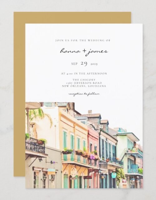 Nola - Watercolor New Orleans Wedding Invitation