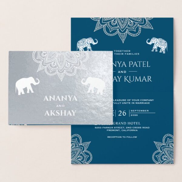 Ocean Blue Henna Indian Wedding Invitation