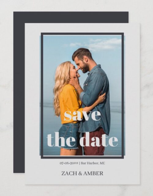 Offset Photo Frame Oversized Typography Grey Save The Date