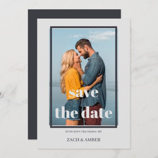 Offset Photo Frame Oversized Typography Grey Save The Date