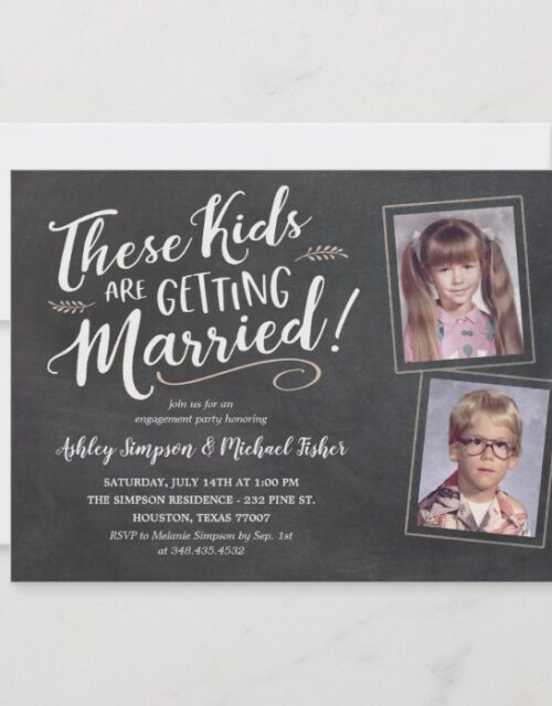 Old Kids Photos Engagement Party Hand Lettering In Invitation