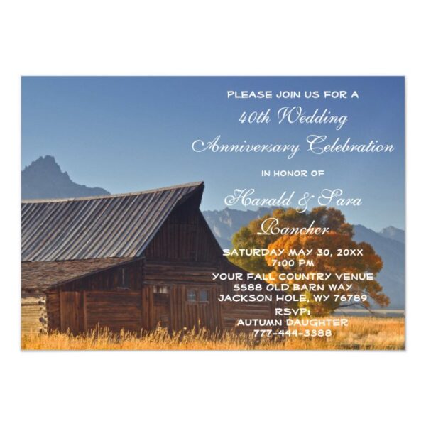 Old Mountain Fall Country Barn Wedding Anniversary Magnetic Invitation