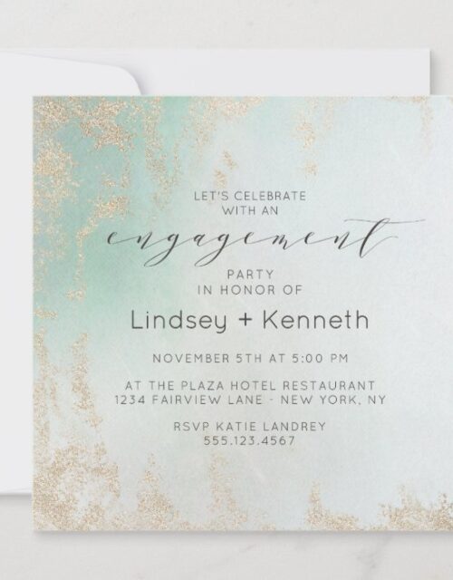 Ombre Teal Aqua Frosted Square Engagement Party Invitation