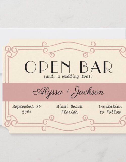 Open Bar Art Deco Dusty Rose and Vintage Cream Save The Date
