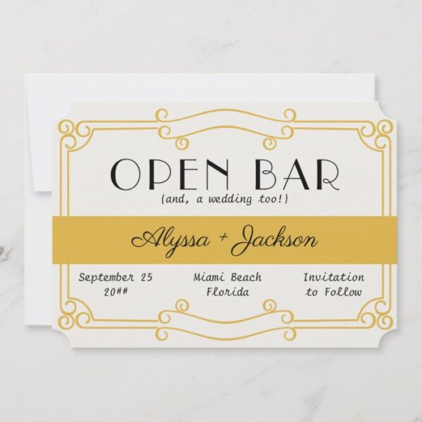 Open Bar Art Deco Ochre Yellow and Grey Save The Date