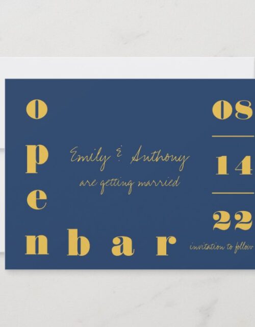 Open Bar Oversized Typography Navy Blue Save The Date